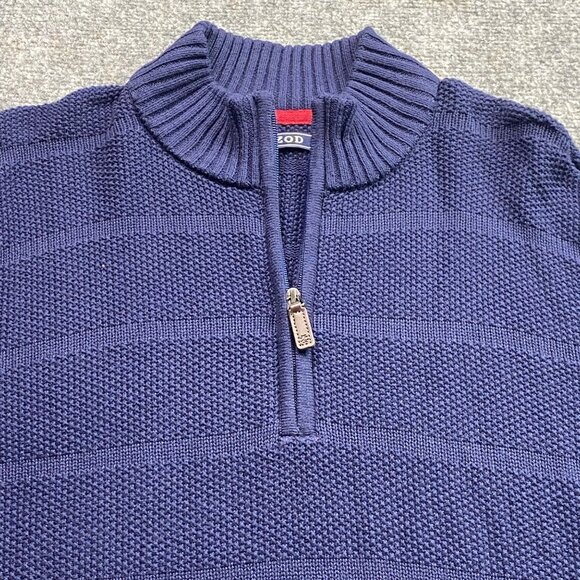 Izod Sweater Mens XL Navy Quarter-Zip Preppy Textured‎ Academic traditional - Picture 2 of 13